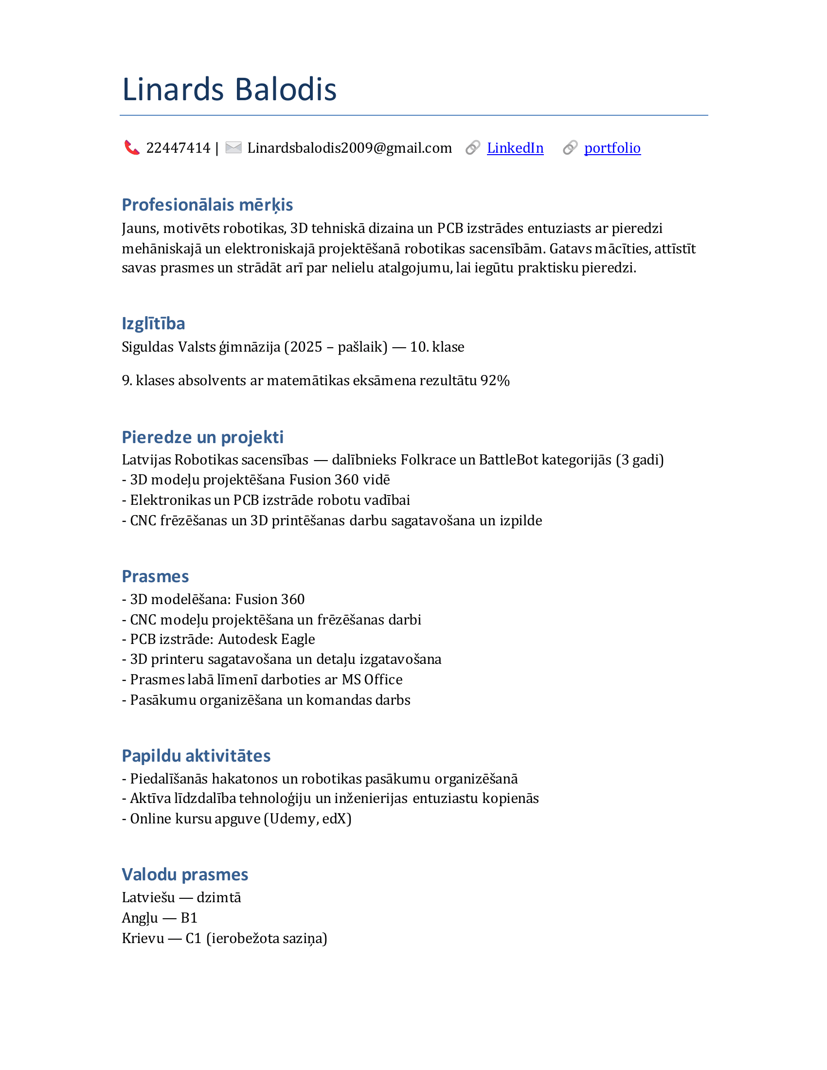 Linards Balodis CV